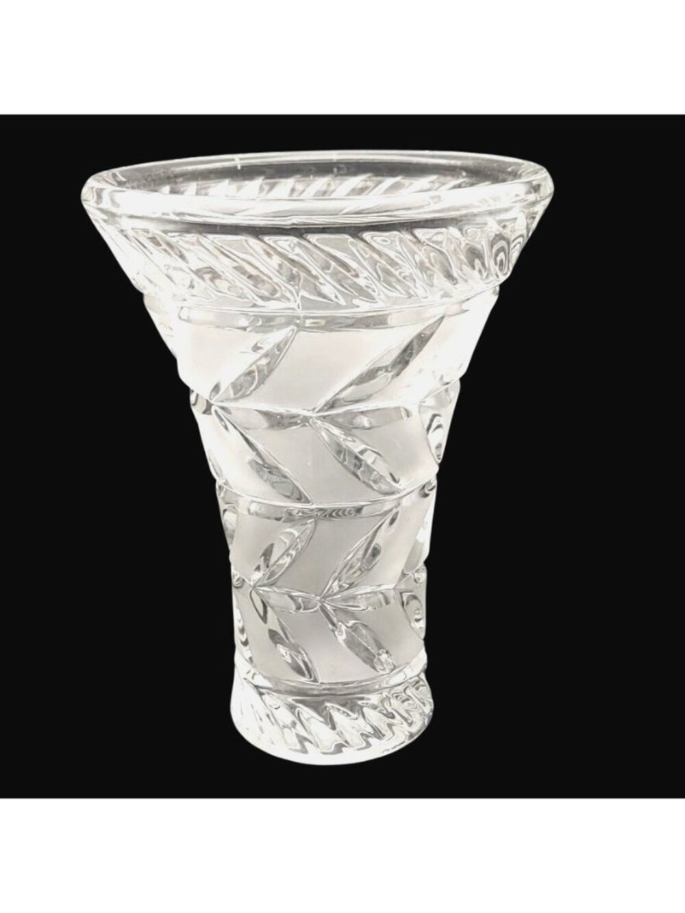 Crystal Trumpet Vase 6.5" American Brilliant Cut Frosted Etched Leaves Vintage